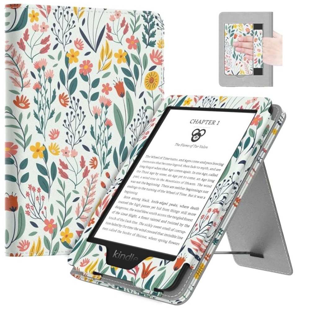NEW Kindle Cover White w/ Floral // Fits 6” Kindle - See Description for Specs